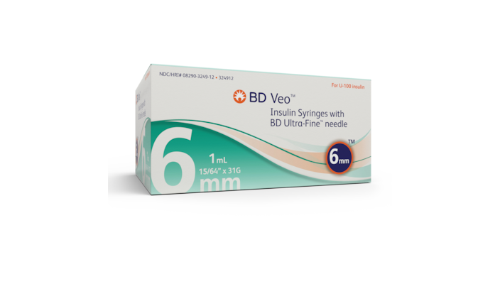Syringe 1cc Insulin Syringe with Needle Veo™ Ultra-Fine™ 1 mL 31 Gauge 15/64 Inch Regular Wall NonSafety (100/BX 5BX/CS) by BD  ID 324912